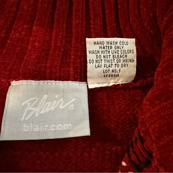VINTAGE BLAIR FAIR ISLE CHENILLE ZIP MOCK NECK CARDIGAN SWEATER IN RED WINE. 2XL - Picture 7 of 10